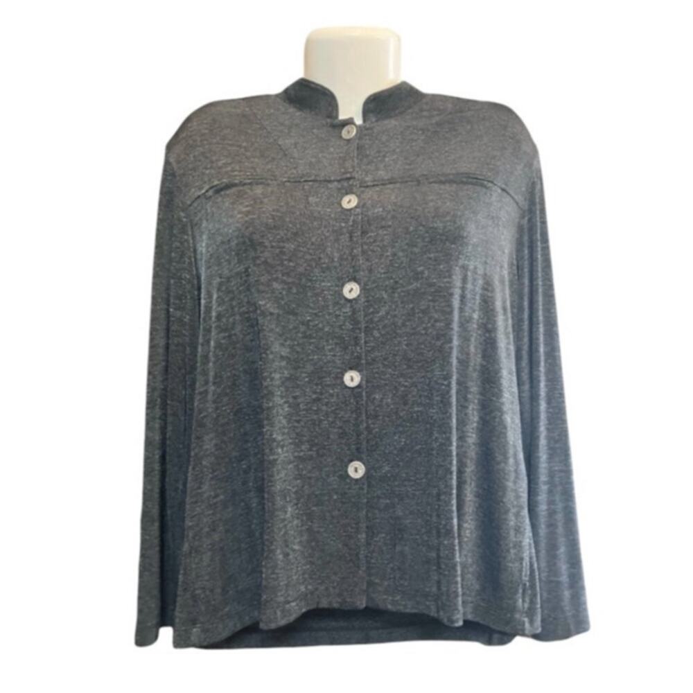 Chico's Travelers Women's Dark Heather Grey Button-Up Slinky Jacket SZ 2 (US 12)